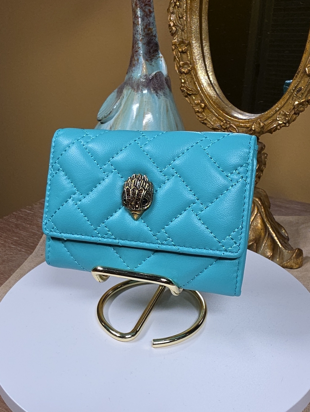 Kurt Geiger Turquoise Green Quilted Mini Wallet with Gold Crest NWT! - Picture 11 of 11